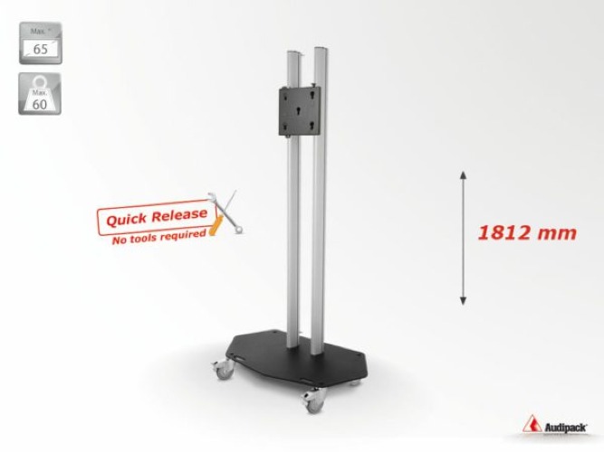 Flat panel floor stand on wheels, Quick release, height 1800 mm, Max. 65"
