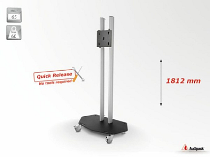 Flat panel floor stand on wheels, Quick release, height 1800 mm, Max. 65" image 1